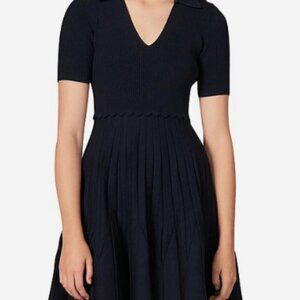 Sandro Paris Navy Blue Flared Ribbed Dress Size 34